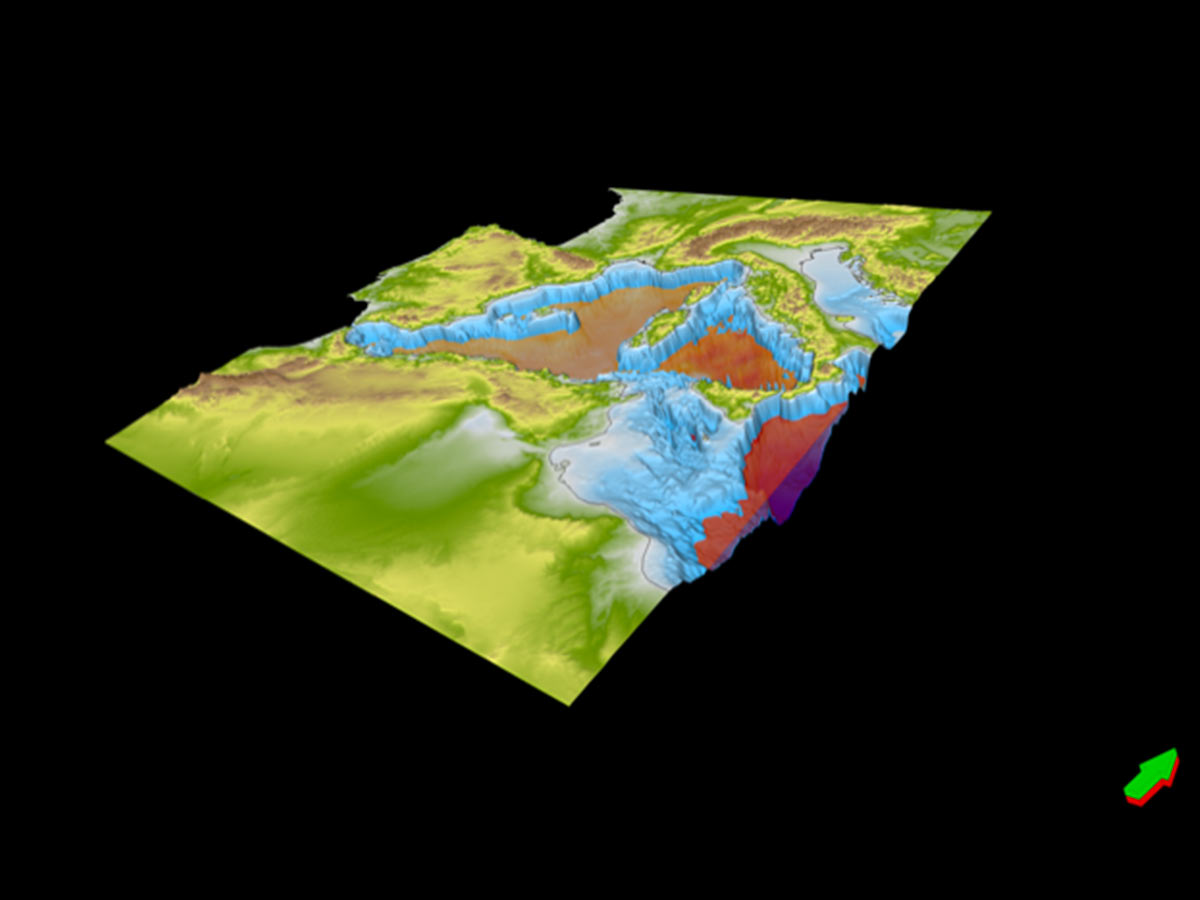 Immagine dell'anomala distribuzione del campo di stabilità degli idrati del metano nel Mediterraneo - Credit: Cristina Corradin, Università di Trieste e Istituto Nazionale di Oceanografia e di Geofisica Sperimentale - OGS