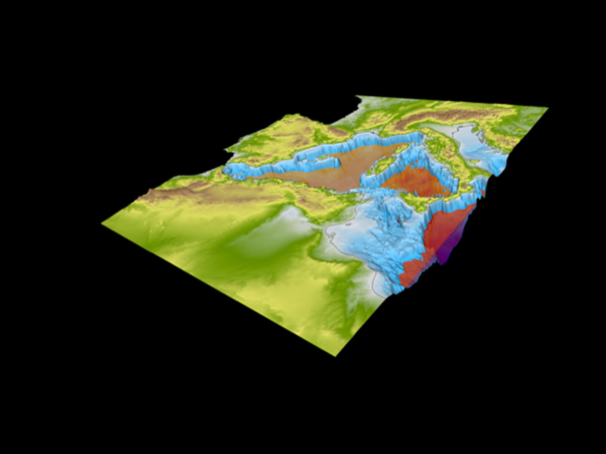 Immagine dell'anomala distribuzione del campo di stabilità degli idrati del metano nel Mediterraneo - credits Cristina Corradin, Università di Trieste e Istituto Nazionale di Oceanografia e di Geofisica Sperimentale - OGS