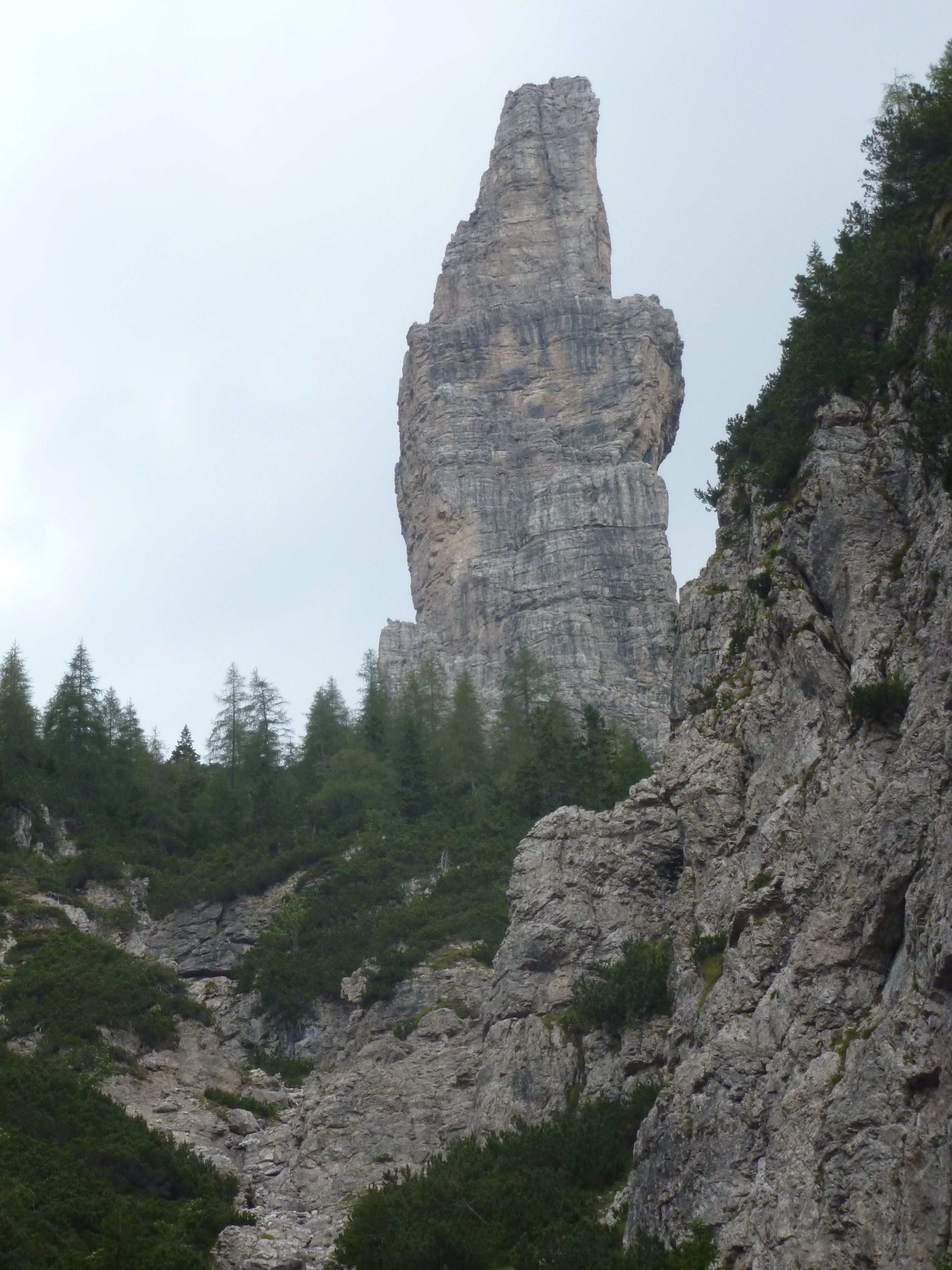 Foto 2 – Vista della parete sud del Campanile dal sentiero di avvicinamento.